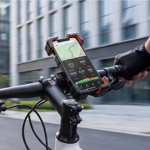 Motorcycle Phone Mount, ABS Quick Release Bike Phone Holder for 4.7''-7.2'' Phones, Anti Shake with 360 Rotatable Phone Clip, Handlebar Clamp (Orange) in Saudi Arabia