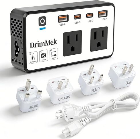 محول جهد 200 واط من الولايات المتحدة إلى أوروبا، محول طاقة للسفر مع 4 منافذ USB، 2 منافذ تيار متردد لمكواة تجعيد الشعر والكمبيوتر المحمول، قابس الاتحاد الأوروبي والمملكة المتحدة والاتحاد الأفريقي، للسفر على متن السفن السياحية in Kuwait