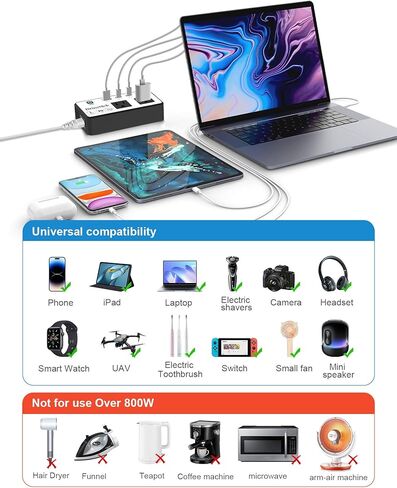 محول جهد 200 واط من الولايات المتحدة إلى أوروبا، محول طاقة للسفر مع 4 منافذ USB، 2 منافذ تيار متردد لمكواة تجعيد الشعر والكمبيوتر المحمول، قابس الاتحاد الأوروبي والمملكة المتحدة والاتحاد الأفريقي، للسفر على متن السفن السياحية in Kuwait