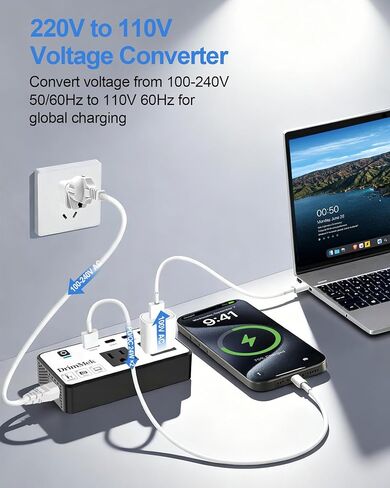 محول جهد 200 واط من الولايات المتحدة إلى أوروبا، محول طاقة للسفر مع 4 منافذ USB، 2 منافذ تيار متردد لمكواة تجعيد الشعر والكمبيوتر المحمول، قابس الاتحاد الأوروبي والمملكة المتحدة والاتحاد الأفريقي، للسفر على متن السفن السياحية in Kuwait