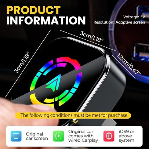 محول CarPlay اللاسلكي 2025 ترقية CarPlay السلكي إلى اللاسلكي، تصميم USB صغير للسيارات مع قابس Apple CarPlay سلكي مدمج وتشغيل سهل الاستخدام، اتصال سريع ومستقر، تشغيل السيارة لهاتف iPhone (B) in Saudi Arabia
