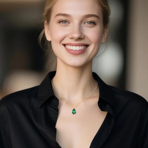 KECHO 14K Gold Emerald Necklaces Simple Green Pendant Choker Cubic Zirconia Dainty May Birthstone Jewelry Birthday Gifts for Women in Saudi Arabia