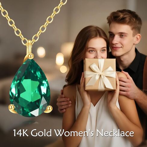 KECHO 14K Gold Emerald Necklaces Simple Green Pendant Choker Cubic Zirconia Dainty May Birthstone Jewelry Birthday Gifts for Women in Saudi Arabia