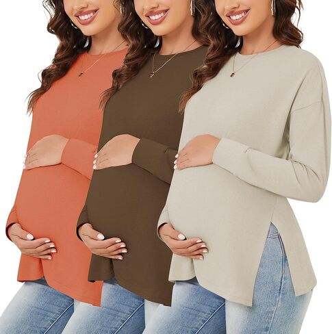 المرأة 3 حزم قمصان الأمومة طويلة الأكمام الجانب Ruched الحمل تي شيرت تجريب بلوزة تونيك ملابس ماما in Kuwait