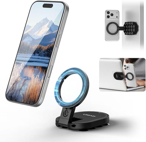 ULANZI MA39 حامل هاتف مغناطيسي 3 في 1 لـ MagSafe، حامل ثلاثي للهاتف قابل للدوران 360 درجة مع مشبك حلقة تسلق، متوافق مع iPhone 17-12، مثالي للوحة قيادة السيارة، وصالة الألعاب الرياضية، والمطبخ، والمكتب in Kuwait
