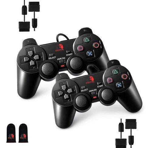 وحدة التحكم الرقمية Dynasty PS2، عبوتان من وحدات التحكم السلكية المتوافقة مع PS2/PS2 Slim/PS1، وحدة التحكم السلكية البديلة PS2 مع اهتزاز مزدوج، أسود in Kuwait