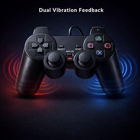 وحدة التحكم الرقمية Dynasty PS2، عبوتان من وحدات التحكم السلكية المتوافقة مع PS2/PS2 Slim/PS1، وحدة التحكم السلكية البديلة PS2 مع اهتزاز مزدوج، أسود in Kuwait