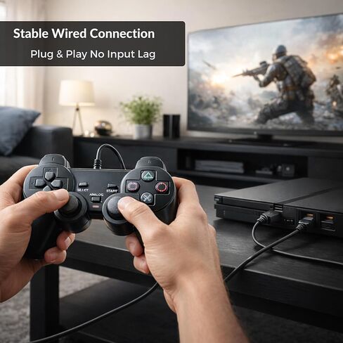 وحدة التحكم الرقمية Dynasty PS2، عبوتان من وحدات التحكم السلكية المتوافقة مع PS2/PS2 Slim/PS1، وحدة التحكم السلكية البديلة PS2 مع اهتزاز مزدوج، أسود in Kuwait