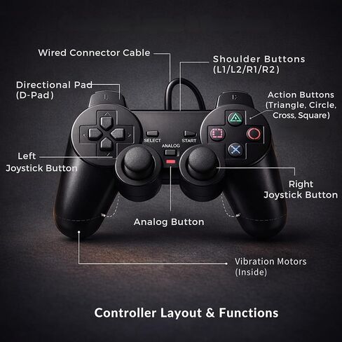 وحدة التحكم الرقمية Dynasty PS2، عبوتان من وحدات التحكم السلكية المتوافقة مع PS2/PS2 Slim/PS1، وحدة التحكم السلكية البديلة PS2 مع اهتزاز مزدوج، أسود in Kuwait