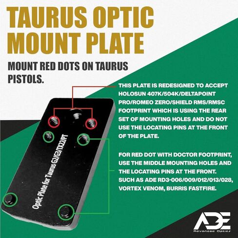 لوحة تركيب البصريات المتقدمة من Ade لـ Taurus PT111 G2، Millennium G2، G2، G2c، G2s، G3، وTX22 - تناسب Vortex Venom، Burris Fastfire، Shield RMSc، JPoint، Docter، Insight، Crimson Trace، Red Dot Sights in Saudi Arabia