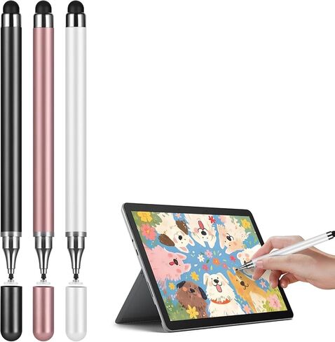 قلم شاشة عالمي مكون من 3 قطع لشاشات اللمس - قلم ذو رأس رفيع متوافق مع أجهزة iPad وأجهزة Android اللوحية وiPhone وSamsung وChromebook وجميع أجهزة شاشات اللمس - قلم رسم وكتابة دقيق in Kuwait