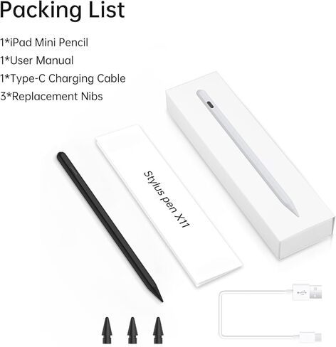 Pencil for iPad mini A17 Pro 7/6/5, Fast Charge Palm Rejection Tilt Sensitivity 20H Battery Life Stylus Pen for iPad mini 5-7th, iPad 6th-11th A16, Air 3rd-7th M2 M3, Pro 13"/12.9"/11" M4 in Kuwait