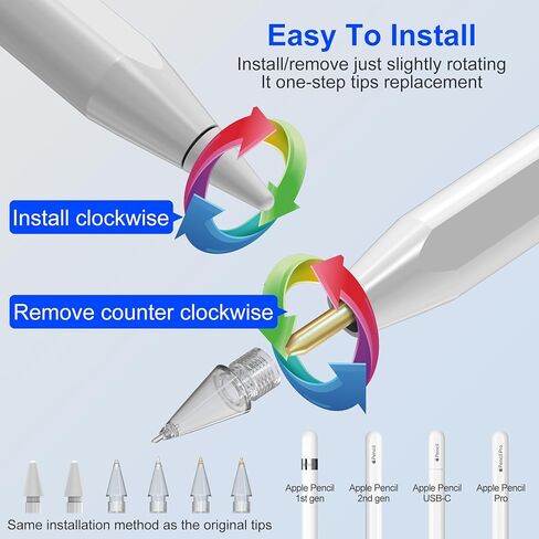 6 قطع نصائح بديلة لقلم Apple Pencil Pro/USB-C/2nd/1st Gen - ترقية 6 قطع 2B، 2H، رصاصة، توقيع، إبرة رفيعة، مستديرة، نصائح دقيقة مقاومة للاهتراء، مجموعة ملحقات أقلام iPad مع حقيبة تخزين in Kuwait