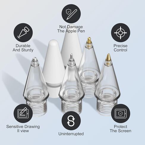 6 قطع نصائح بديلة لقلم Apple Pencil Pro/USB-C/2nd/1st Gen - ترقية 6 قطع 2B، 2H، رصاصة، توقيع، إبرة رفيعة، مستديرة، نصائح دقيقة مقاومة للاهتراء، مجموعة ملحقات أقلام iPad مع حقيبة تخزين in Kuwait