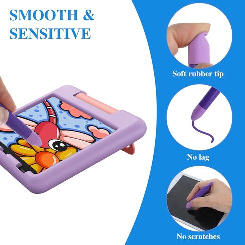 2Pcs Kid-Friendly Stylus Pens for Touch Screens with Tether, Anti-Rolling Kids Tablet Stylus Universal Touch Screen Capacitive Stylusand for Mobile Phones, Tablets and All Touchs Screen Devices in Saudi Arabia