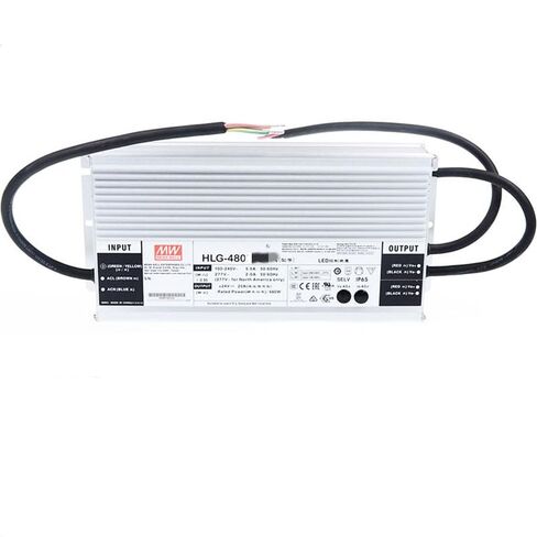 Mean Well HLG 480W 114-229V 2100mA LED Driver， HLG-480H-C2100B Switching Power Supply Converter Transformer with IP67, PFC Function, Metal Case, 3 in 1 Dimming in Saudi Arabia