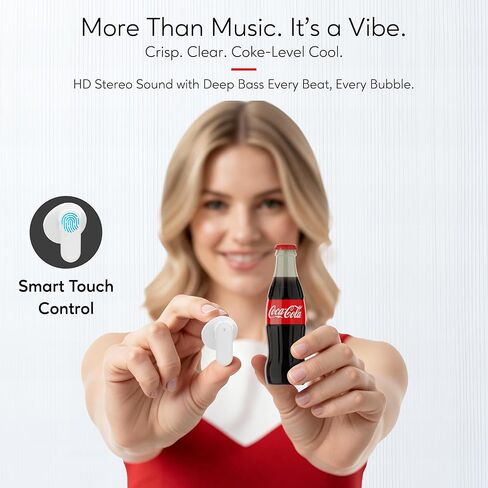 Coca-Cola Wireless Earbuds with Bottle Shaped Charging Case, Automatic Pairing In-Ear Headphones with Built-In Mic, Voice Assistant Compatibility, 9H Playtime. HD Stereo Sound, Touch Controls (Red) in Saudi Arabia