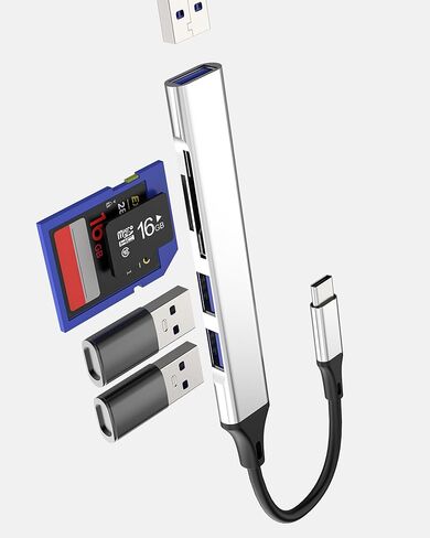USB C Hub محول منفذ ماك بوك كابل متعدد المنافذ للكمبيوتر المحمول قارئ بطاقات Micro SD (5 في 1) لهاتف Iphone 17 16 15 Pro Max Docking Station محول فلاش محرك الألعاب ملحقات البيانات جاك محول نوع USB-A Tablet in Kuwait