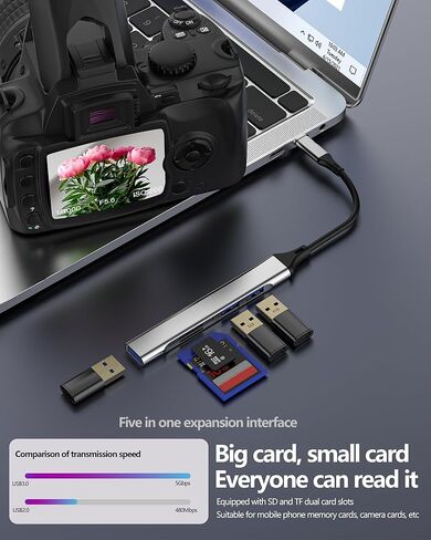 USB C Hub محول منفذ ماك بوك كابل متعدد المنافذ للكمبيوتر المحمول قارئ بطاقات Micro SD (5 في 1) لهاتف Iphone 17 16 15 Pro Max Docking Station محول فلاش محرك الألعاب ملحقات البيانات جاك محول نوع USB-A Tablet in Kuwait