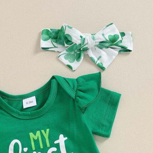 My First St Patrick's Day Baby Girl Outfit Newborn Short Sleeve Romper and Shamrock Flared Pants Headband Clothes Set in Saudi Arabia