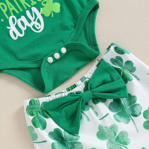 My First St Patrick's Day Baby Girl Outfit Newborn Short Sleeve Romper and Shamrock Flared Pants Headband Clothes Set in Saudi Arabia