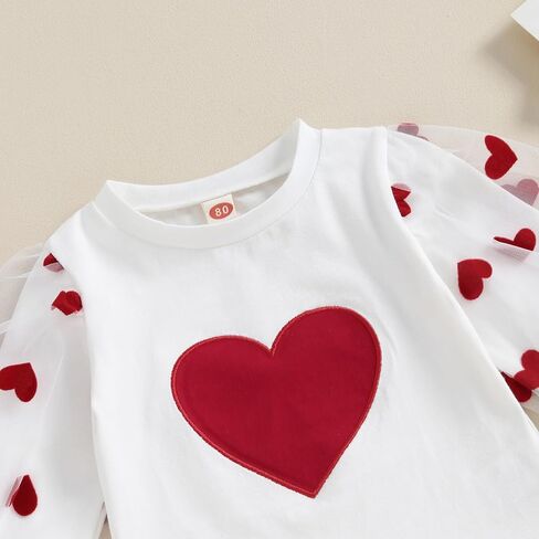 BHMAWSRT Baby Girls Clothes Heart Print Long Sleeve Sweatshirt +Wine Red Skirt Cutest Valentines Outfit in Saudi Arabia