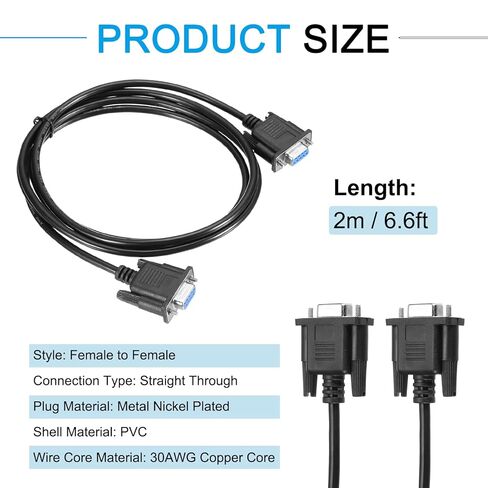 Generic 6.6 ft DB9 RS232 Serial Cable, Straight Through RS-232 Female to Female 9 Pin Extension Cable for Data Communication, Black in Saudi Arabia