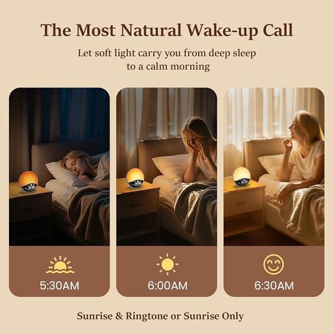 Wake Up Light Sunrise Alarm Clock for Bedrooms, Rechargeable Sound Machine Night Light, 28 Sleep Sounds, 12 Colors, Dual Alarms, White Noise Sound Machine for Baby and Adults in Saudi Arabia