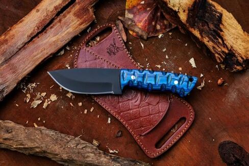 Fixed Blade Carbon Steel Hunting Knife with Leather Sheath, 8'' Full Tang Hunting Skinner,Camping Blade for Hiking,Survival Gift (Black Wood) in Saudi Arabia