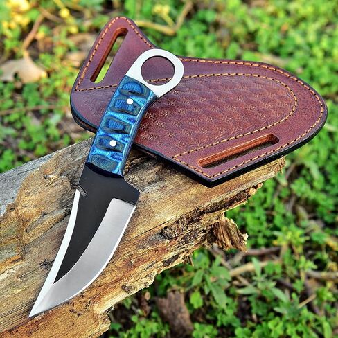 سكاكين TAC - سكين بقاء Bushcraft 1095 شفرة ثابتة من الفولاذ في الهواء الطلق - مقبض من خشب الباكا - غمد جلد الفطيرة - مجال تقليدي للتخييم وصيد الأسماك وسكين EDC للرجال والنساء لحمل الحزام (خشب) in Kuwait