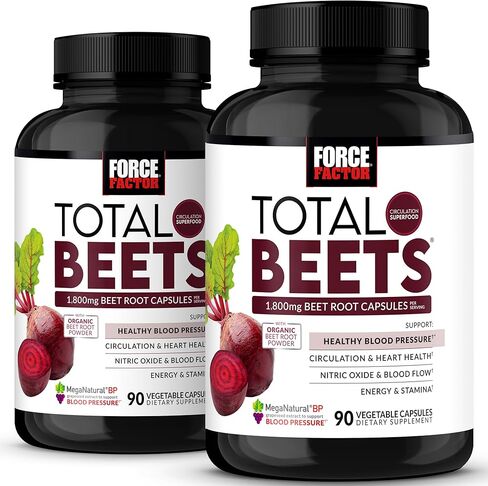 Force Factor Total Beets صحة القلب القصوى، كبسولات جذر البنجر لدعم ضغط الدم، مرافق الإنزيم Q10، مسحوق جذر البنجر العضوي، توت الزعرور لدعم أكسيد النيتريك وتدفق الدم، 90 كبسولة in Kuwait