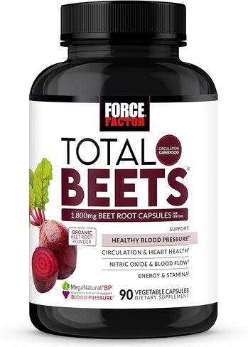 Force Factor Total Beets صحة القلب القصوى، كبسولات جذر البنجر لدعم ضغط الدم، مرافق الإنزيم Q10، مسحوق جذر البنجر العضوي، توت الزعرور لدعم أكسيد النيتريك وتدفق الدم، 90 كبسولة in Kuwait