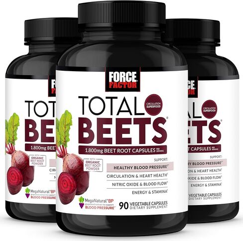 Force Factor Total Beets صحة القلب القصوى، كبسولات جذر البنجر لدعم ضغط الدم، مرافق الإنزيم Q10، مسحوق جذر البنجر العضوي، توت الزعرور لدعم أكسيد النيتريك وتدفق الدم، 90 كبسولة in Kuwait