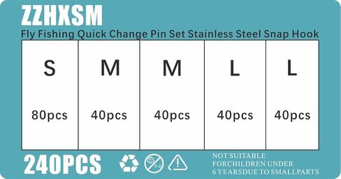 240PCS Fly Fishing Quick Change Pin Set Stainless Steel Snap Hook Size XS/S/M Fishing Tackle Tool Suitable for Bait Hanging in Saudi Arabia