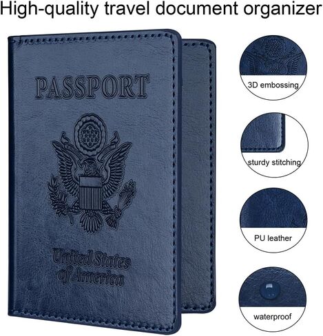 2-Pack Passport Holder Wallet for Women and Men, Travel Essentials for Family, Cruise Ship Must-Haves(Black Dark Blue) in Saudi Arabia