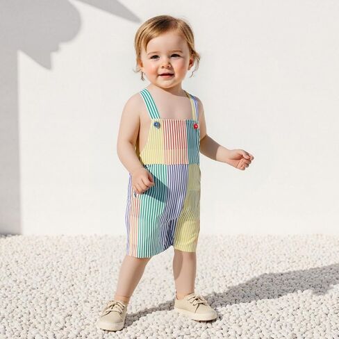 Toddler Baby Boy Girl Summer Clothes Rainbow Striped Overalls suspender shorts Romper Jumpsuit One Piece Outfit in Saudi Arabia