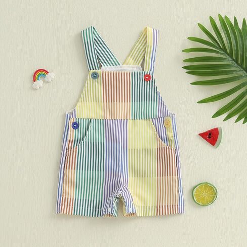 Toddler Baby Boy Girl Summer Clothes Rainbow Striped Overalls suspender shorts Romper Jumpsuit One Piece Outfit in Saudi Arabia