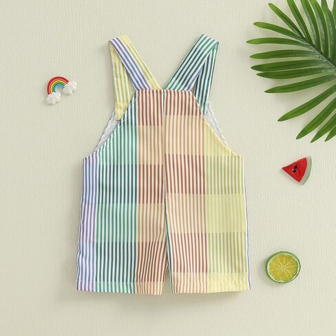 Toddler Baby Boy Girl Summer Clothes Rainbow Striped Overalls suspender shorts Romper Jumpsuit One Piece Outfit in Saudi Arabia
