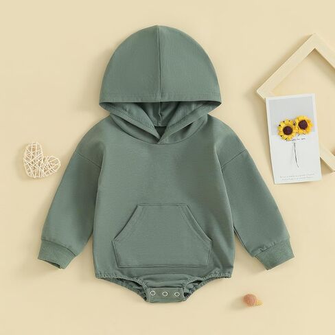 Baby Boy Girl Hooded Romper Cute Solid Color Long Sleeve Sweatshirt Romper Newborn Fall Outfit in Saudi Arabia