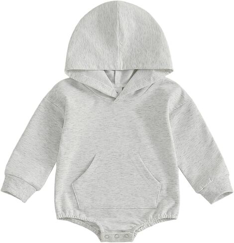 Baby Boy Girl Hooded Romper Cute Solid Color Long Sleeve Sweatshirt Romper Newborn Fall Outfit in Saudi Arabia