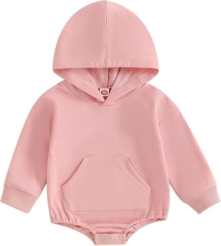 Baby Boy Girl Hooded Romper Cute Solid Color Long Sleeve Sweatshirt Romper Newborn Fall Outfit in Saudi Arabia