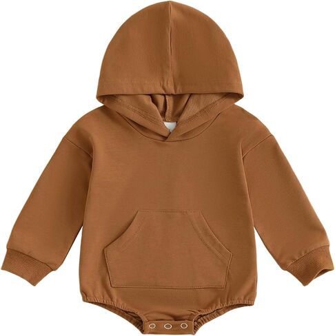 Baby Boy Girl Hooded Romper Cute Solid Color Long Sleeve Sweatshirt Romper Newborn Fall Outfit in Saudi Arabia