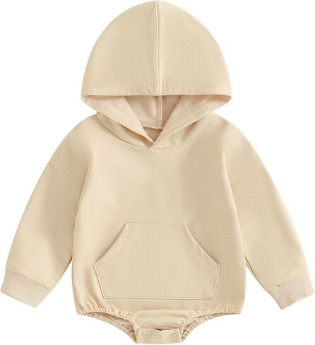 Baby Boy Girl Hooded Romper Cute Solid Color Long Sleeve Sweatshirt Romper Newborn Fall Outfit in Kuwait
