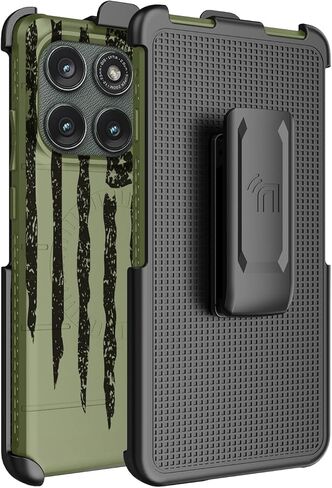 Nakedcelllphone Combo for Motorola Edge 2025 Phone Case, Rugged Case and Belt Clip Holster Holder (Compatible with MagSafe) - Army Green Rugged USA Flag in Saudi Arabia