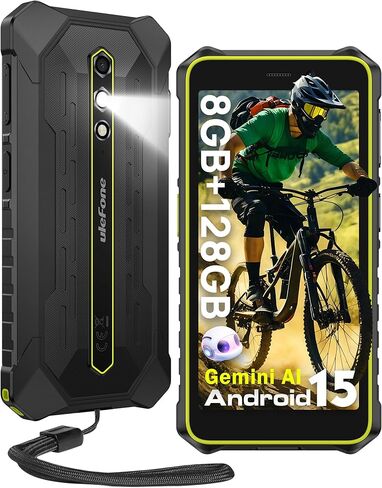 Ulefone RugKing 2 Pro Rugged Phone, 8(4+4) GB+128GB Octa-Core, 4500mAh, Android 15 Waterproof Phone, 5.45" HD+ Corning Gorilla Screen, 13MP+5MP Camera, Dock Charging, Al Assistant(Gemini), Black in Saudi Arabia