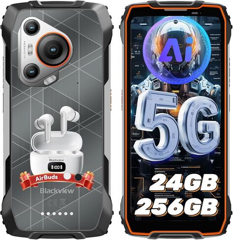 Blackview BL7000 AI 5G Rugged Phone Android 15, 24GB+256GB/2TB MTK Dimensity 6300, 6.78" FHD+ 120Hz, 50MP + Night Vision 20MP, 7500mAh/33W, Rugged Smartphone Dual SIM/T-Mobile/NFC/OTG/IP69K Waterproof in Saudi Arabia