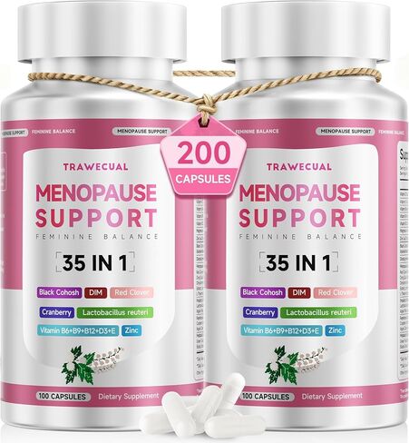 Menopause Supplements For Women, 400mg Black Cohosh & 200mg DIM for Hot Flashes, Night Sweats Relief & Hormone Balance, 35-in-1 with Probiotics, Ashwagandha & Red Clover, 100 Capsules/50-Day Supply in Saudi Arabia