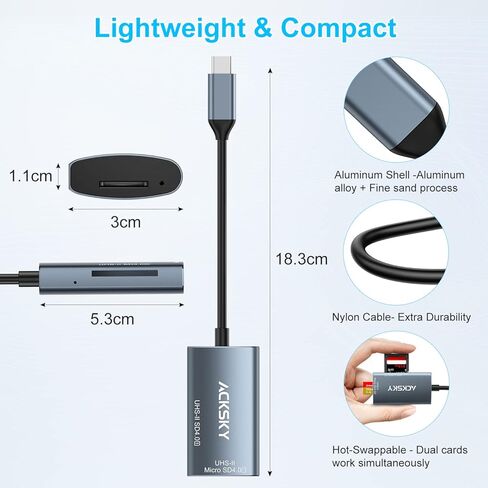 USB-C 4.0 Card Reader - Supports SD/SDHC/SDXC & Micro SDHC/SDXC/MMC UHS-I/II, for iPhone, iPad, MacBook Pro & Samsung S22 in Saudi Arabia