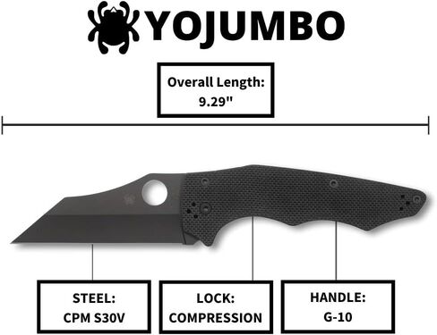 Spyderco YoJumbo Specialty Knife with Black Wharncliffe Blade and Black Coarse-Textured G-10 Handle - PlainEdge - C253GPBBK in Saudi Arabia