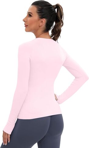 MathCat Workout Shirts for Women Long-Sleeved Athletic Shirt Running Breathable Seamless Yoga Tops Light Pink in Saudi Arabia
